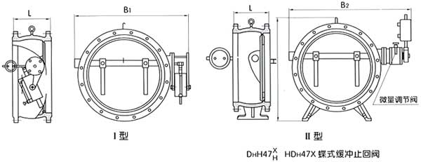 HH47、H47XF、HDH47X蝶式缓冲止回阀结构图